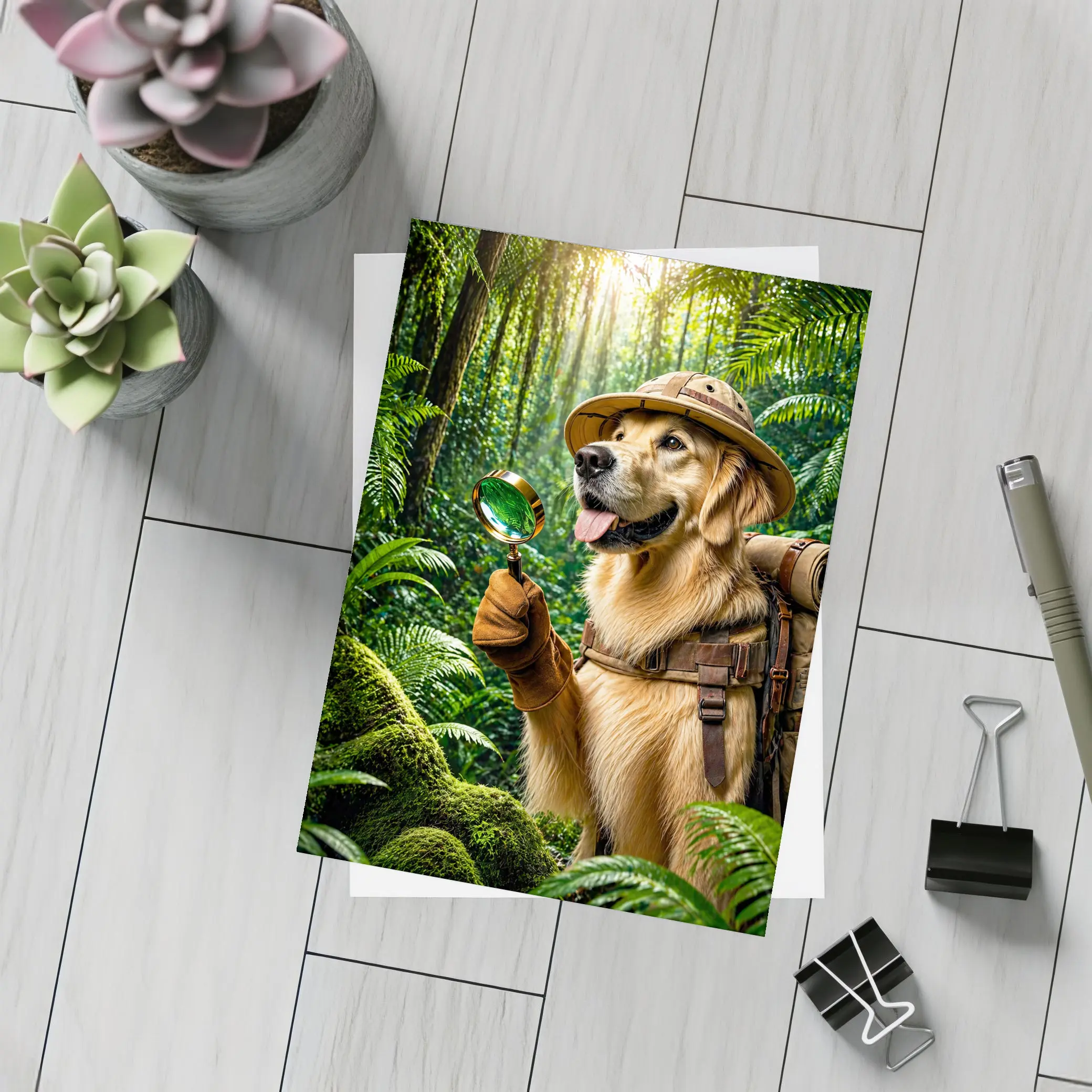 Golden Retriever Explorer Dog in Jungle – Postcards