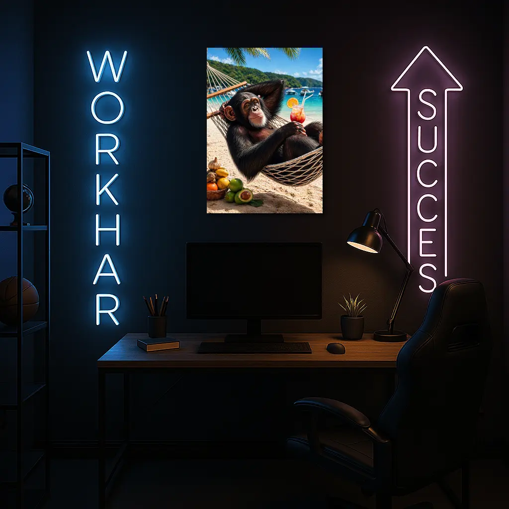 Chimpanzee Relaxing in Hammock Beach Cocktail – Wall Art