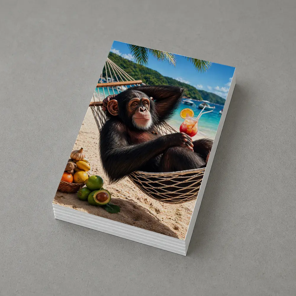 Chimpanzee Relaxing in Hammock Beach Cocktail – Postcards