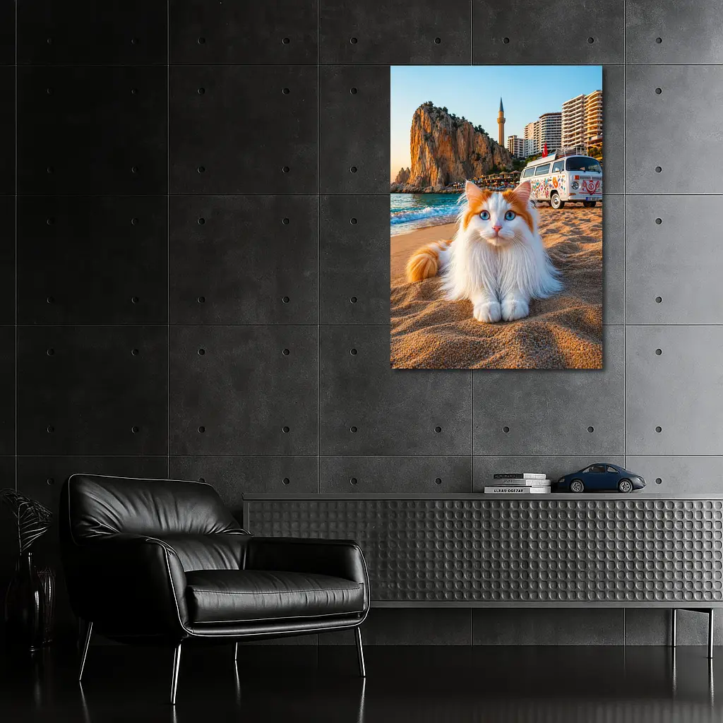 Turkish Van Cat on Sandy Beach Turkey – Wall Art