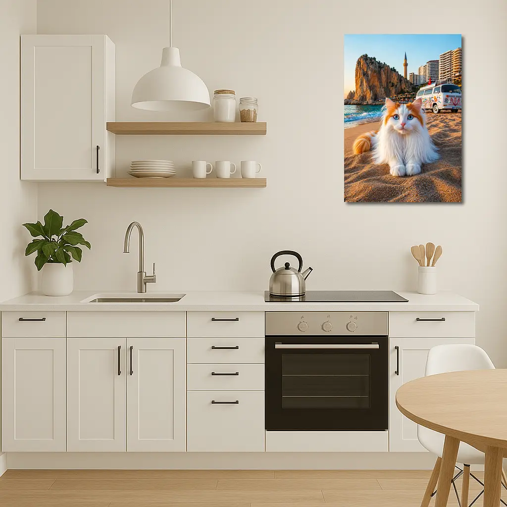 Turkish Van Cat on Sandy Beach Turkey – Wall Art