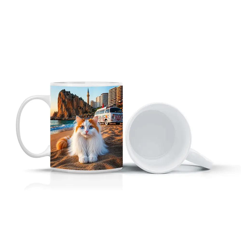 Turkish Van Cat on Sandy Beach Turkey – Mugs
