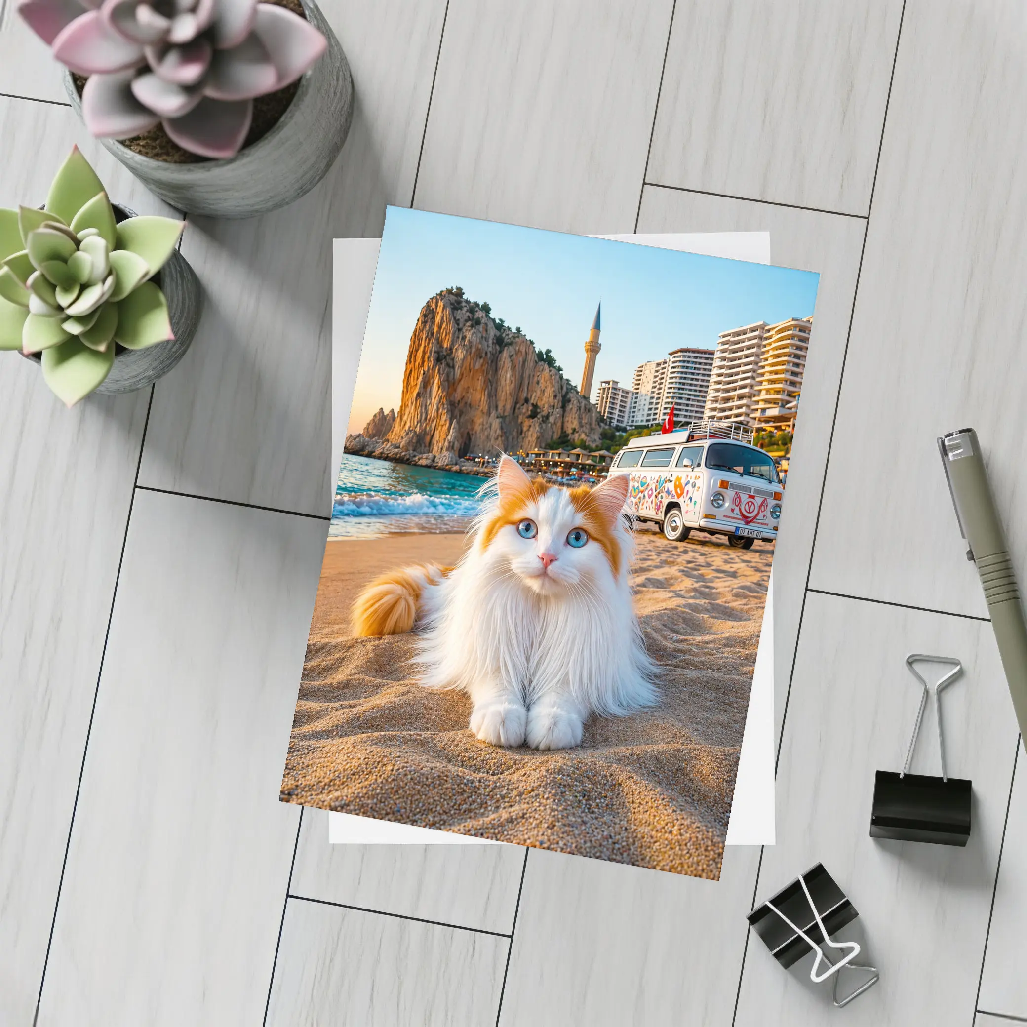 Turkish Van Cat on Sandy Beach Turkey – Postcards