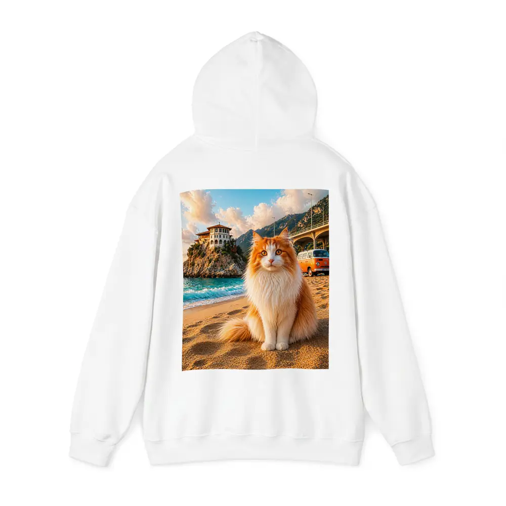 Turkish Van Cat on Sunny Beach Shore – Hoodies