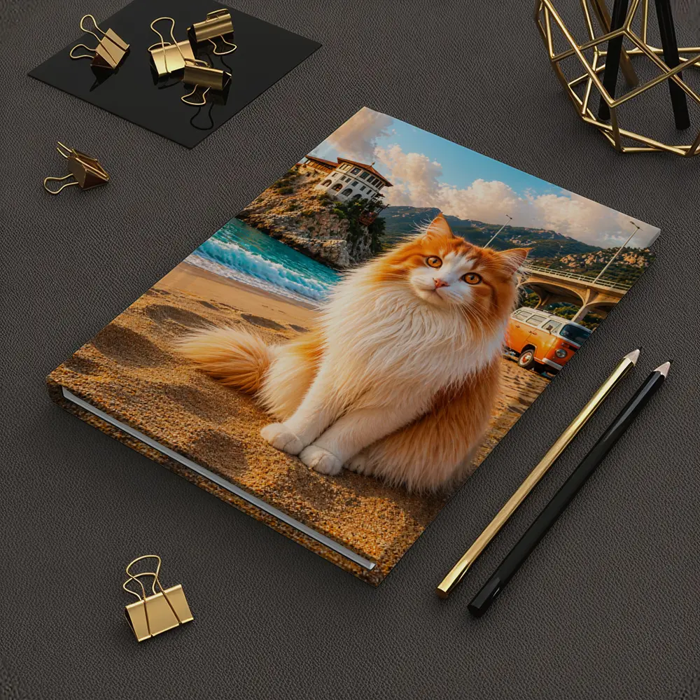 Turkish Van Cat on Sunny Beach Shore – Notebooks