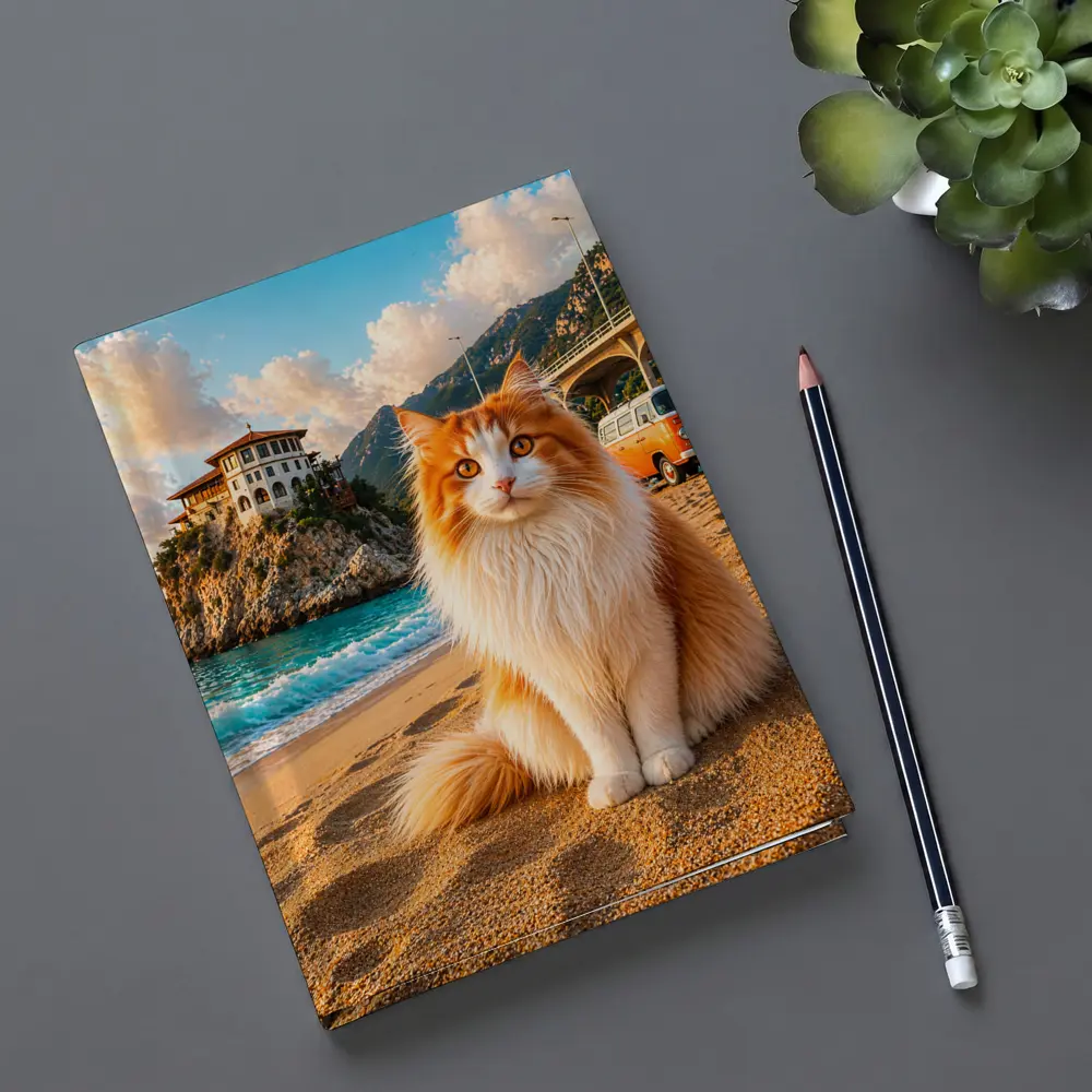 Turkish Van Cat on Sunny Beach Shore – Notebooks