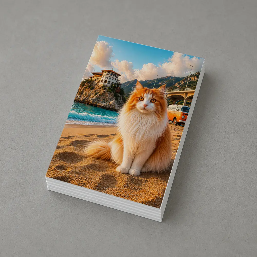 Turkish Van Cat on Sunny Beach Shore – Postcards
