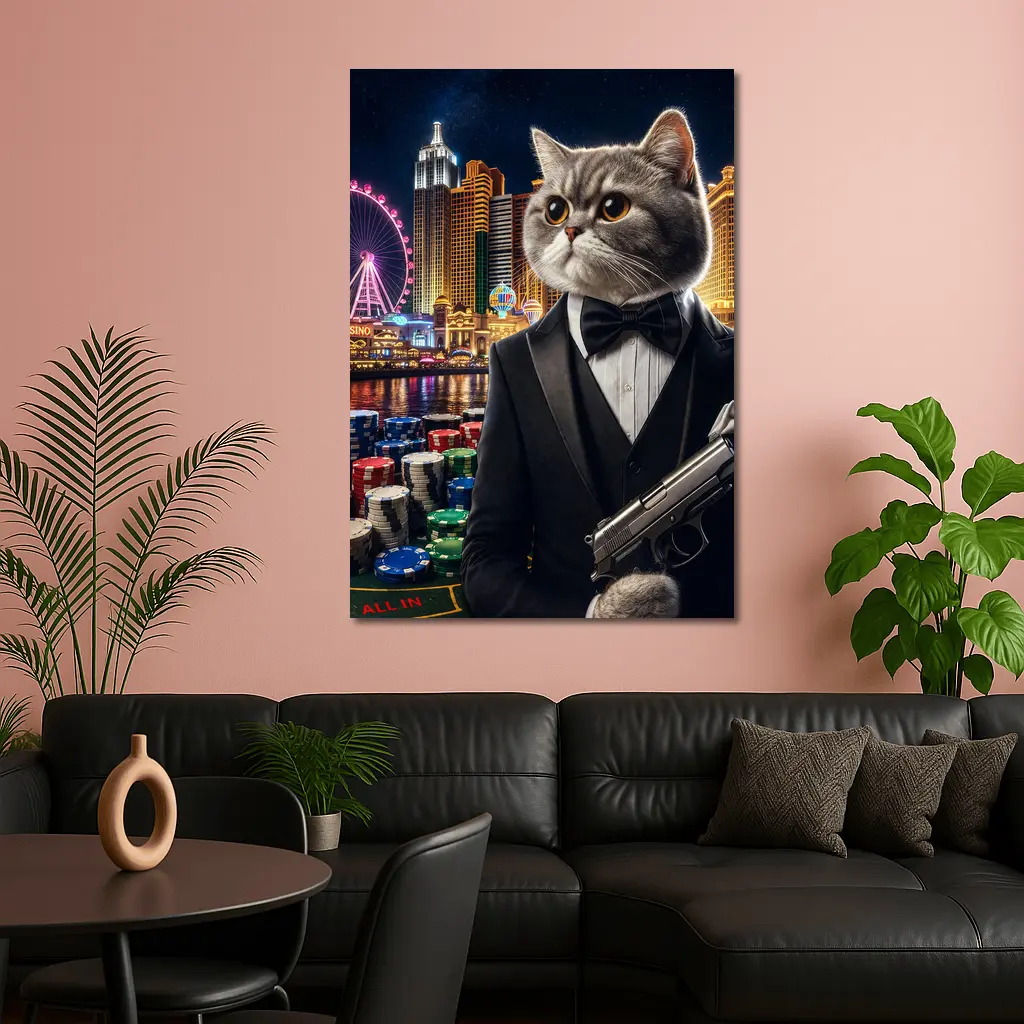 British Shorthair Cat Tuxedo Las Vegas Casino – Wall Art