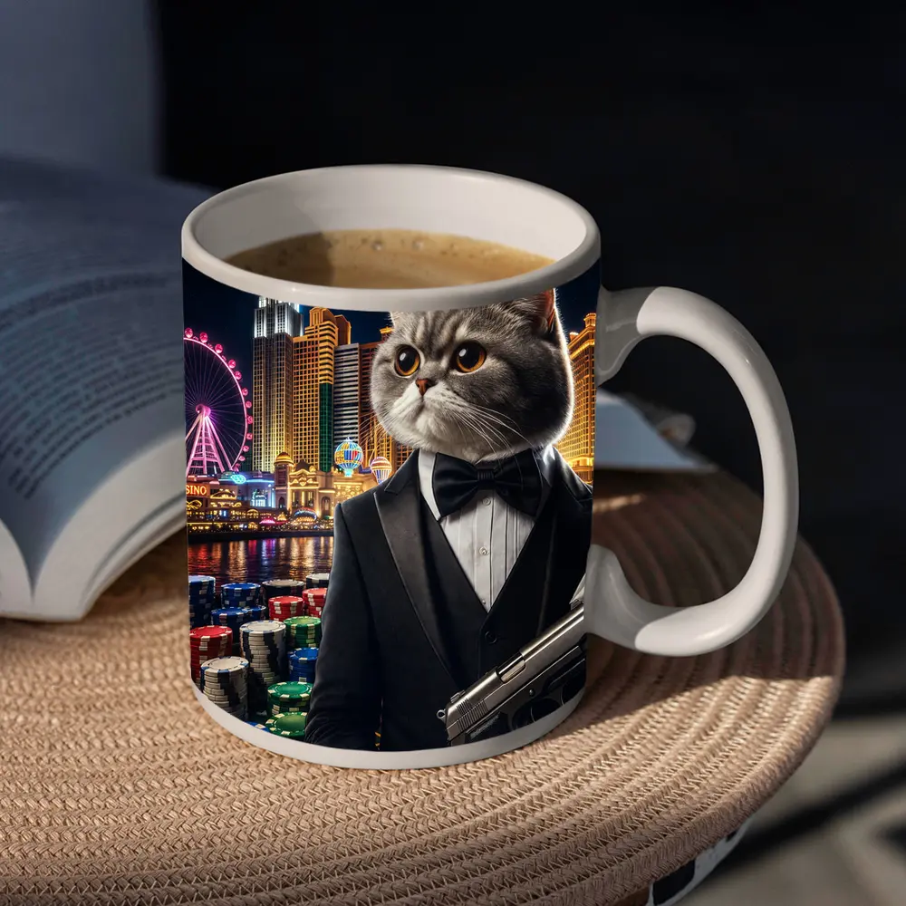 British Shorthair Cat Tuxedo Las Vegas Casino – Mugs