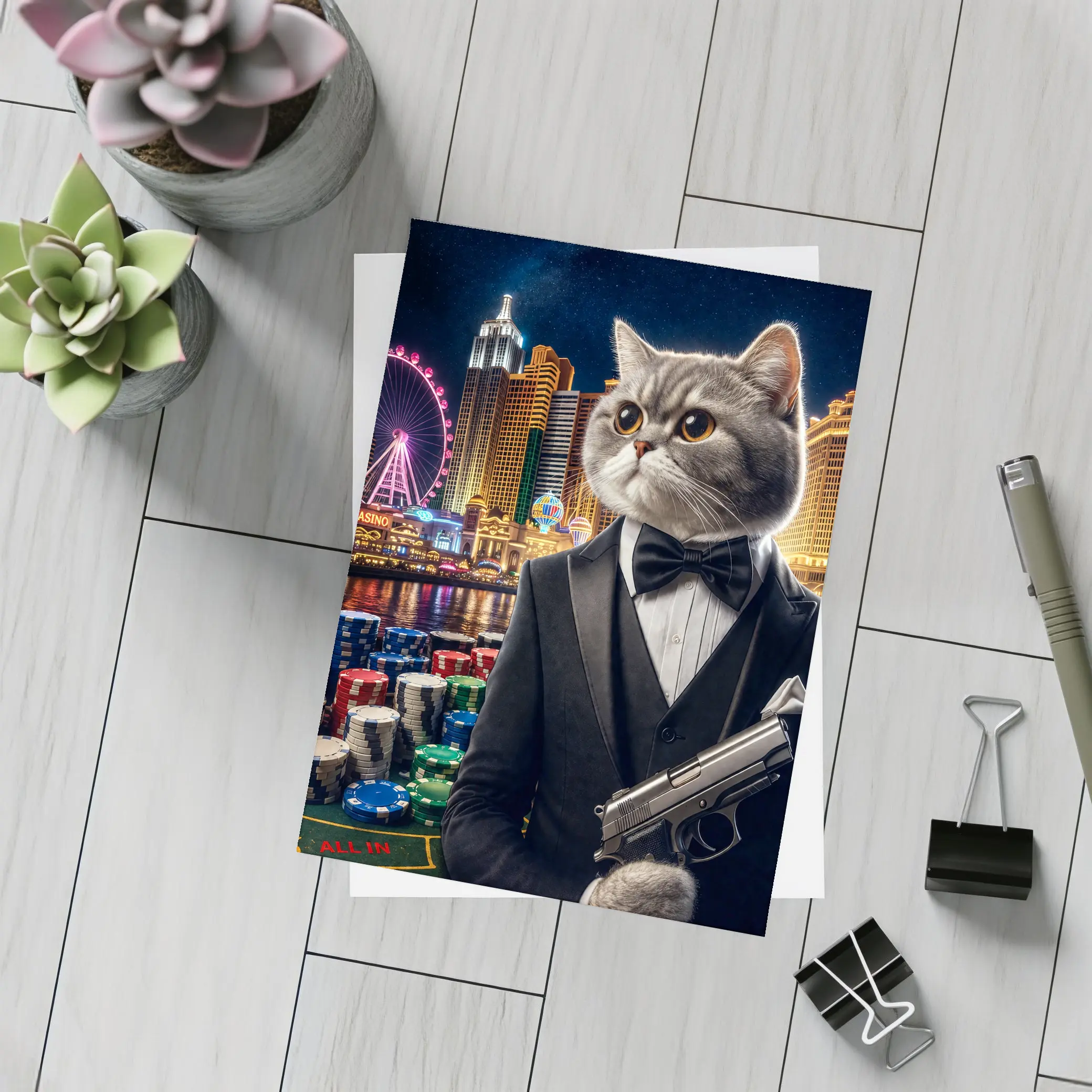 British Shorthair Cat Tuxedo Las Vegas Casino – Postcards