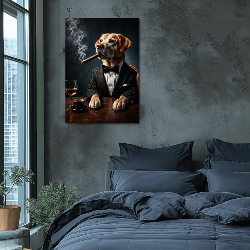 Labrador Retriever Tuxedo Godfather Dark Background – Wall Art