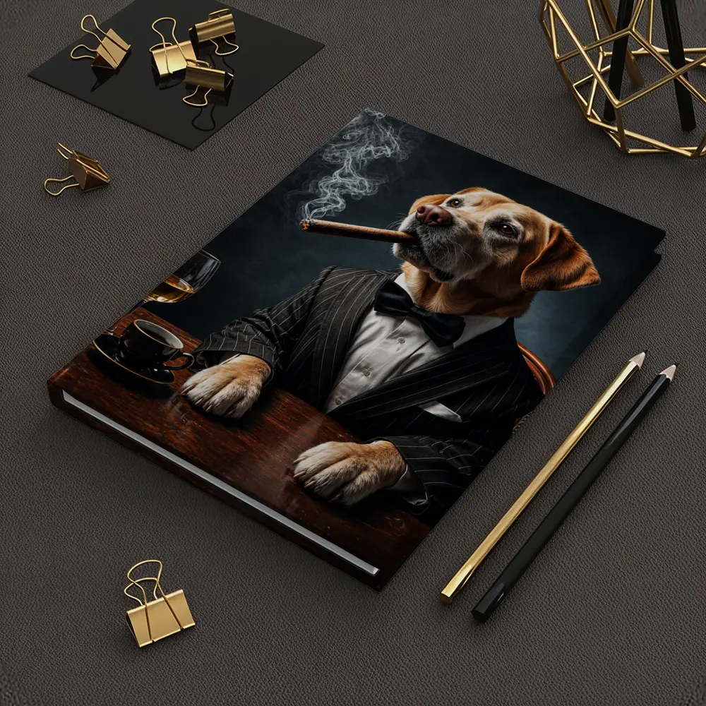 Labrador Retriever Tuxedo Godfather Dark Background – Notebooks