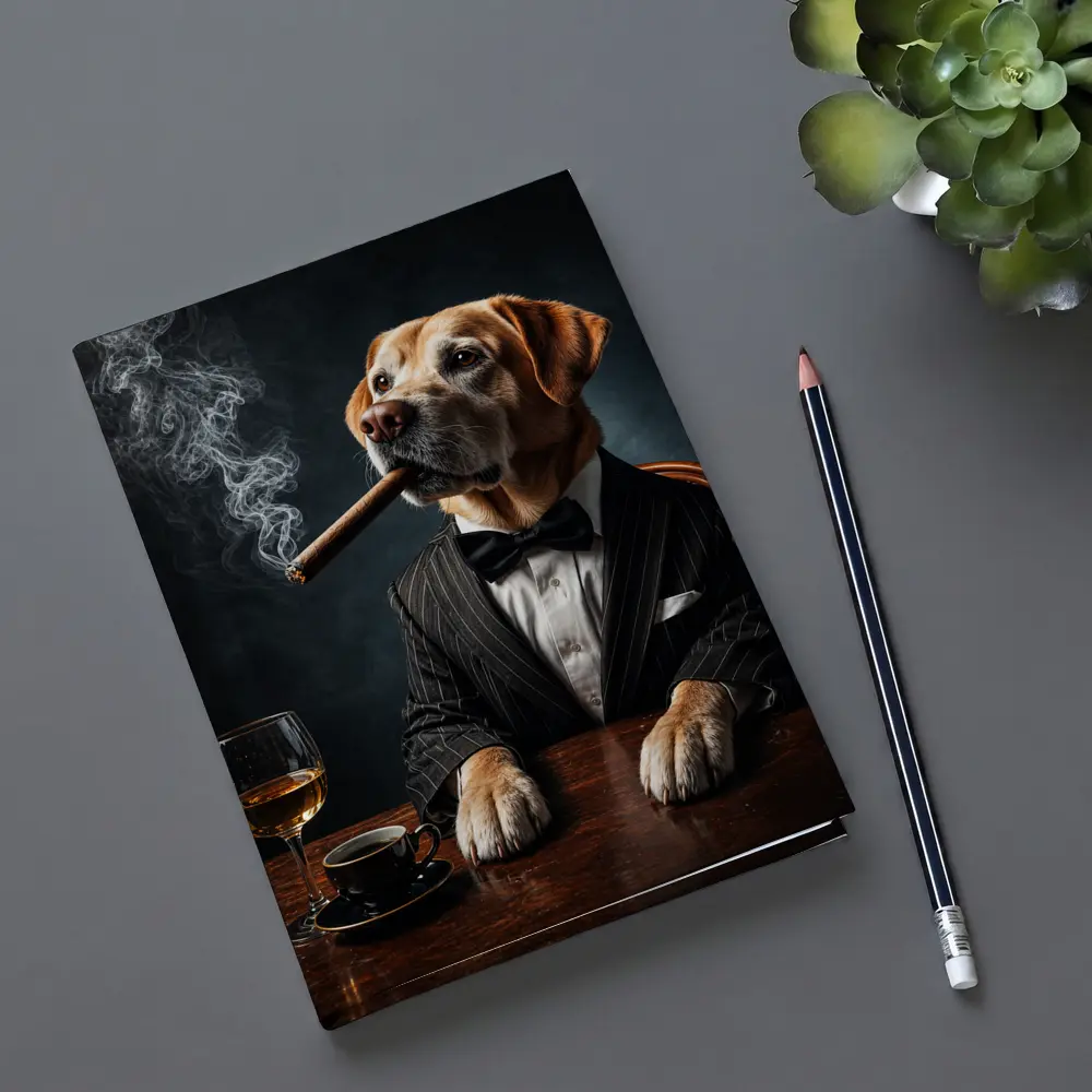 Labrador Retriever Tuxedo Godfather Dark Background – Notebooks