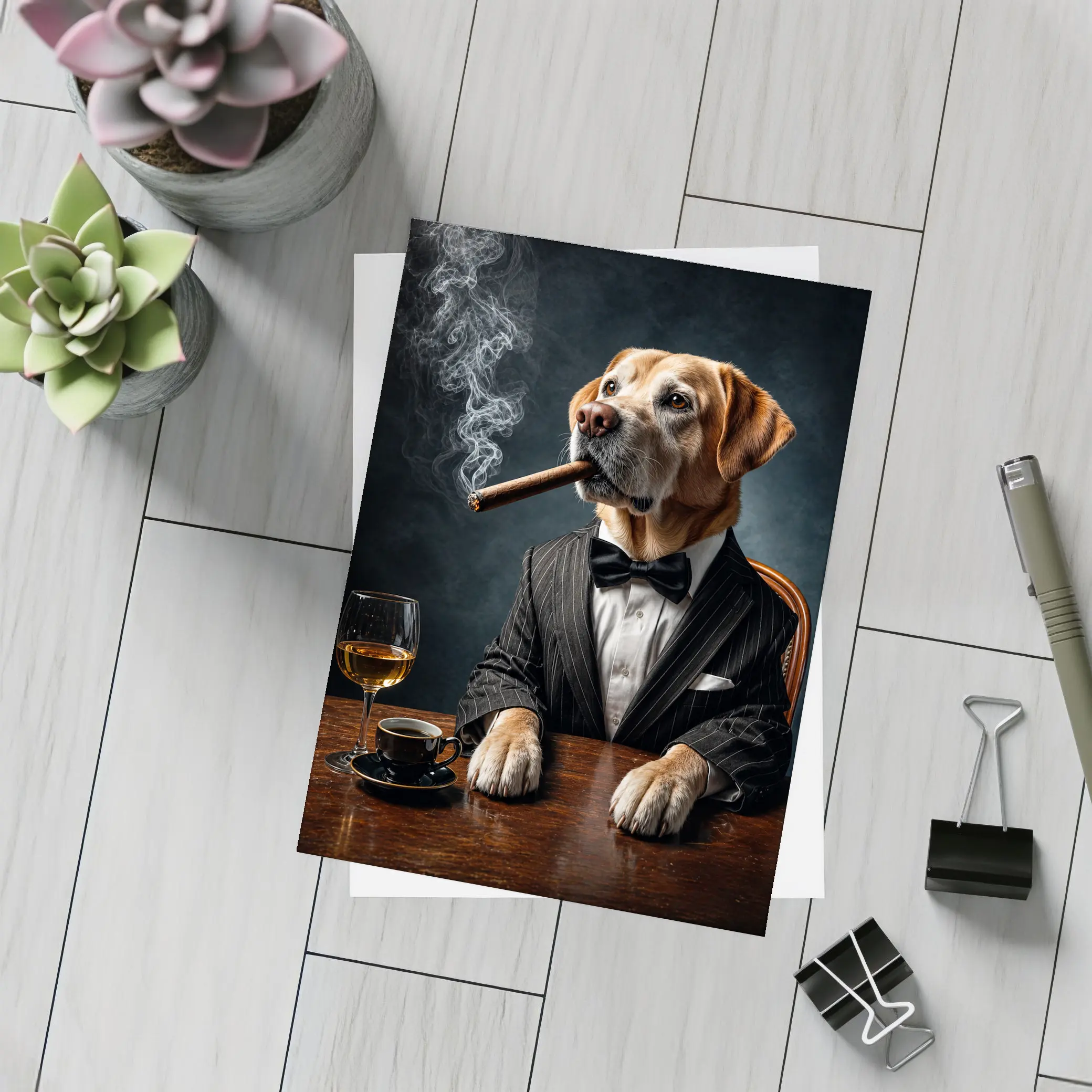 Labrador Retriever Tuxedo Godfather Dark Background – Postcards