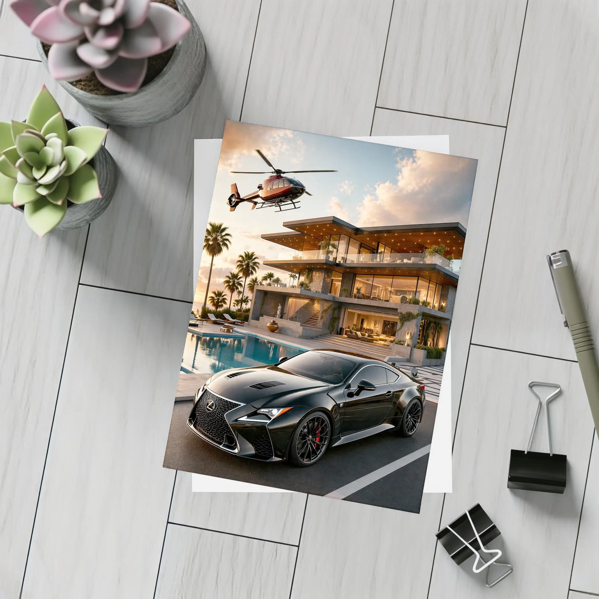 Lexus RC Black Supercar Luxury Villa Sunset – Postcards
