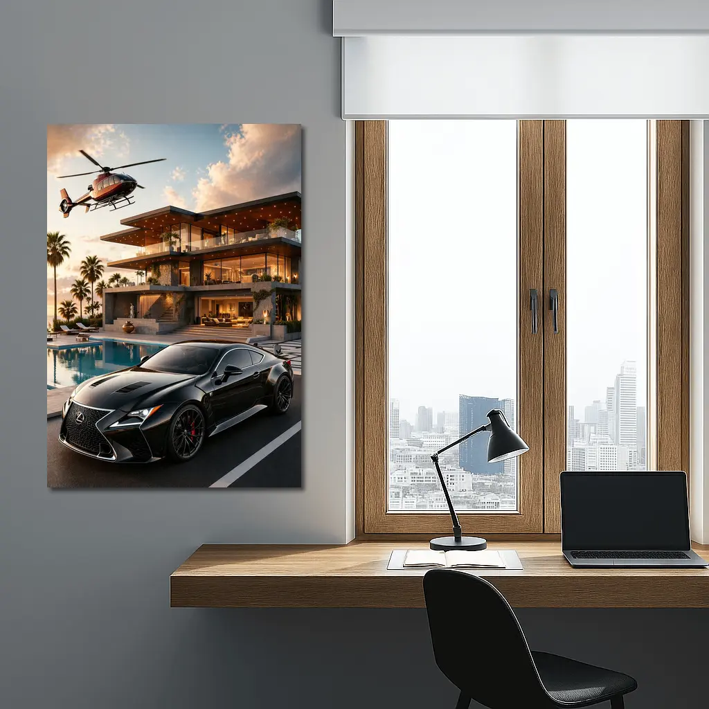 Lexus RC Black Supercar Luxury Villa Sunset – Wall Art