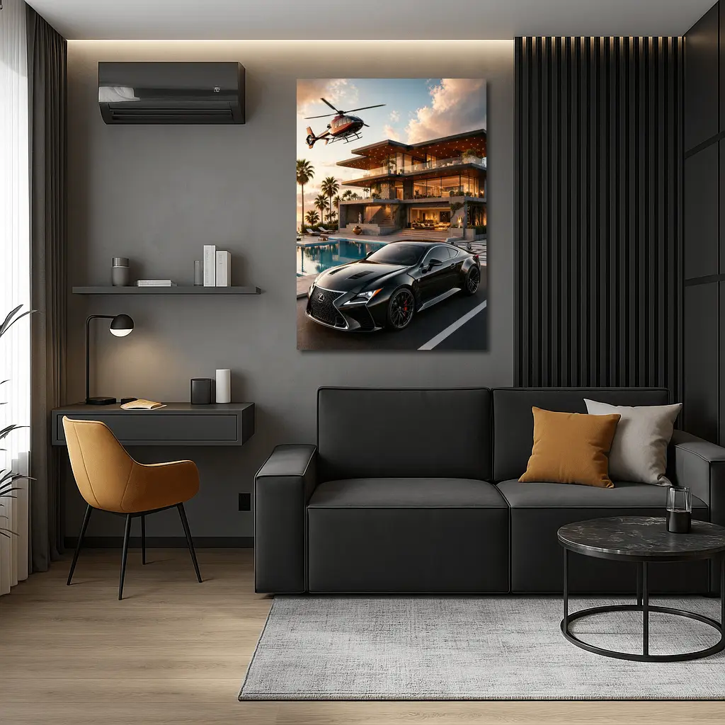 Lexus RC Black Supercar Luxury Villa Sunset – Wall Art