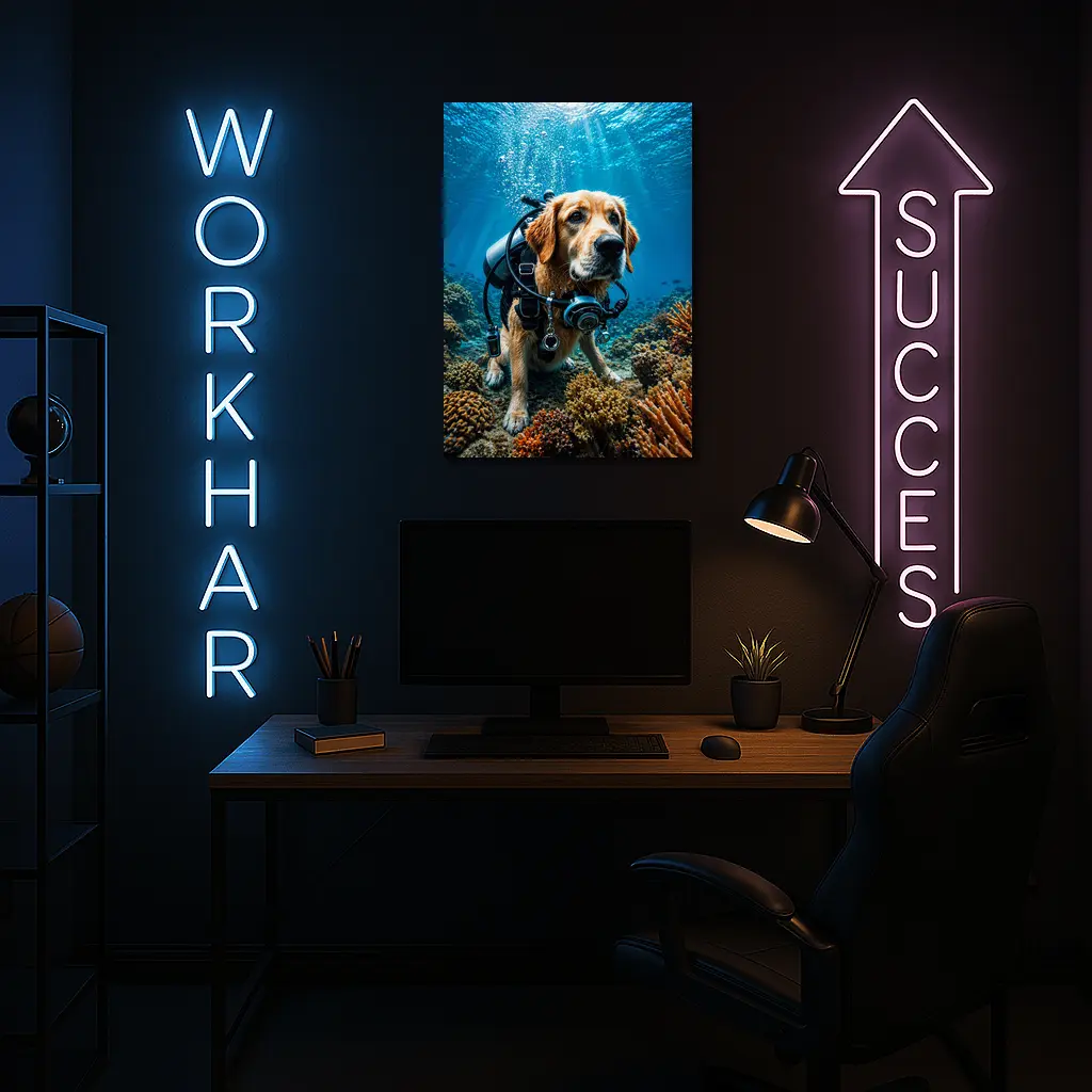 Golden Retriever Scuba Diver Underwater Coral Reef – Wall Art