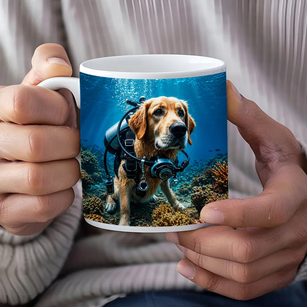 Golden Retriever Scuba Diver Underwater Coral Reef – Mugs