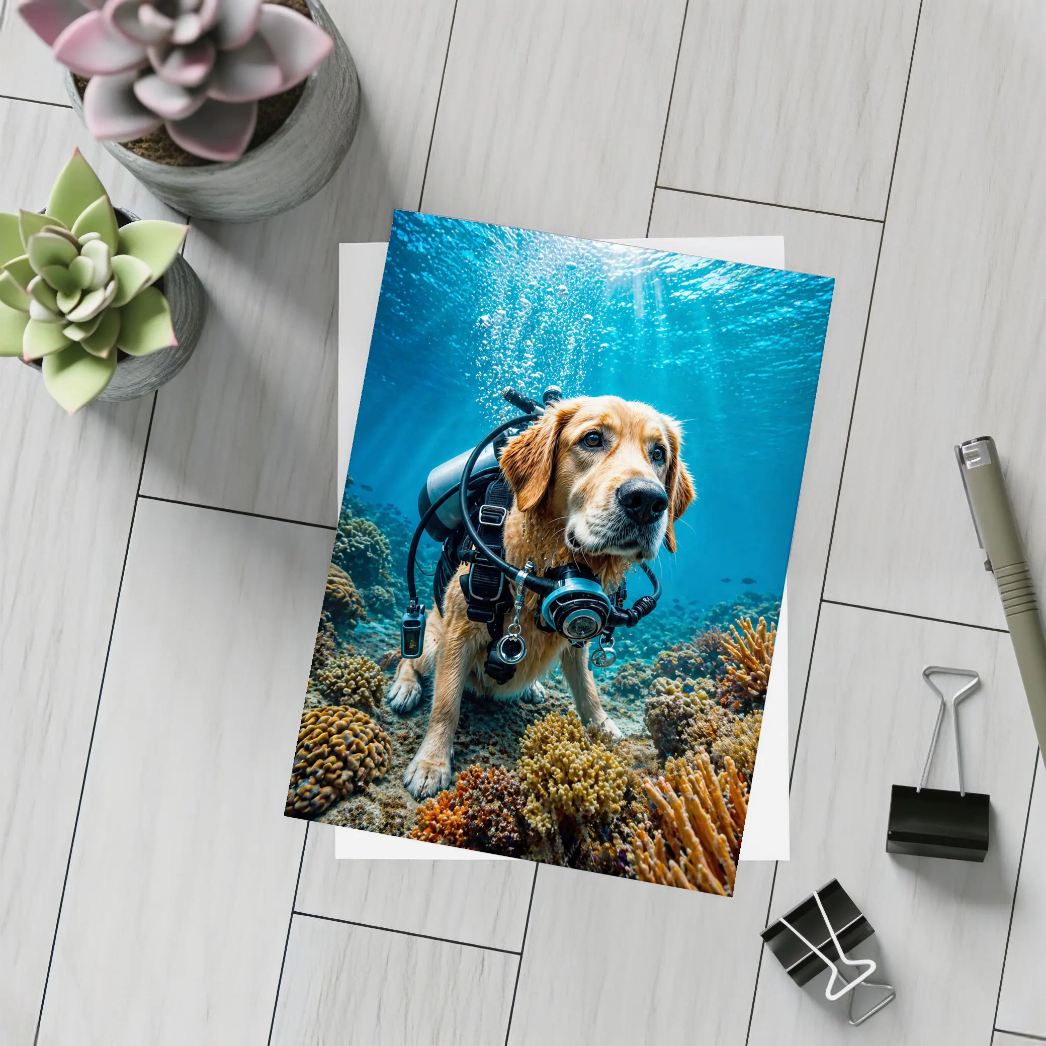 Golden Retriever Scuba Diver Underwater Coral Reef – Postcards