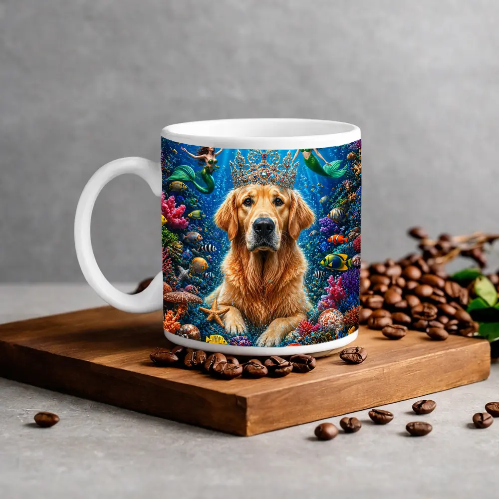 Golden Retriever King Underwater Mermaids Coral Reef – Mugs