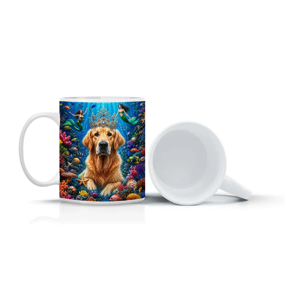 Golden Retriever King Underwater Mermaids Coral Reef – Mugs