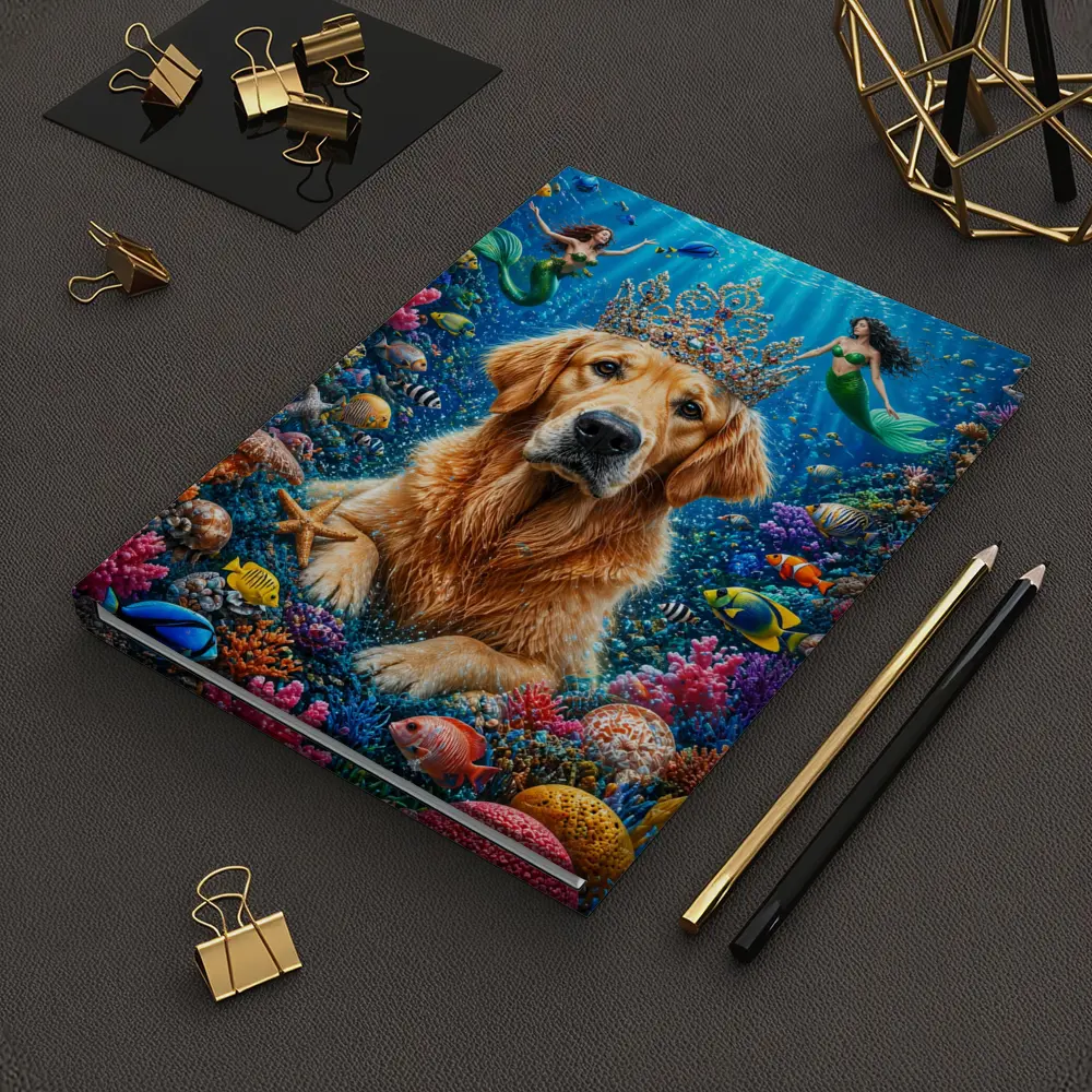 Golden Retriever King Underwater Mermaids Coral Reef – Notebooks