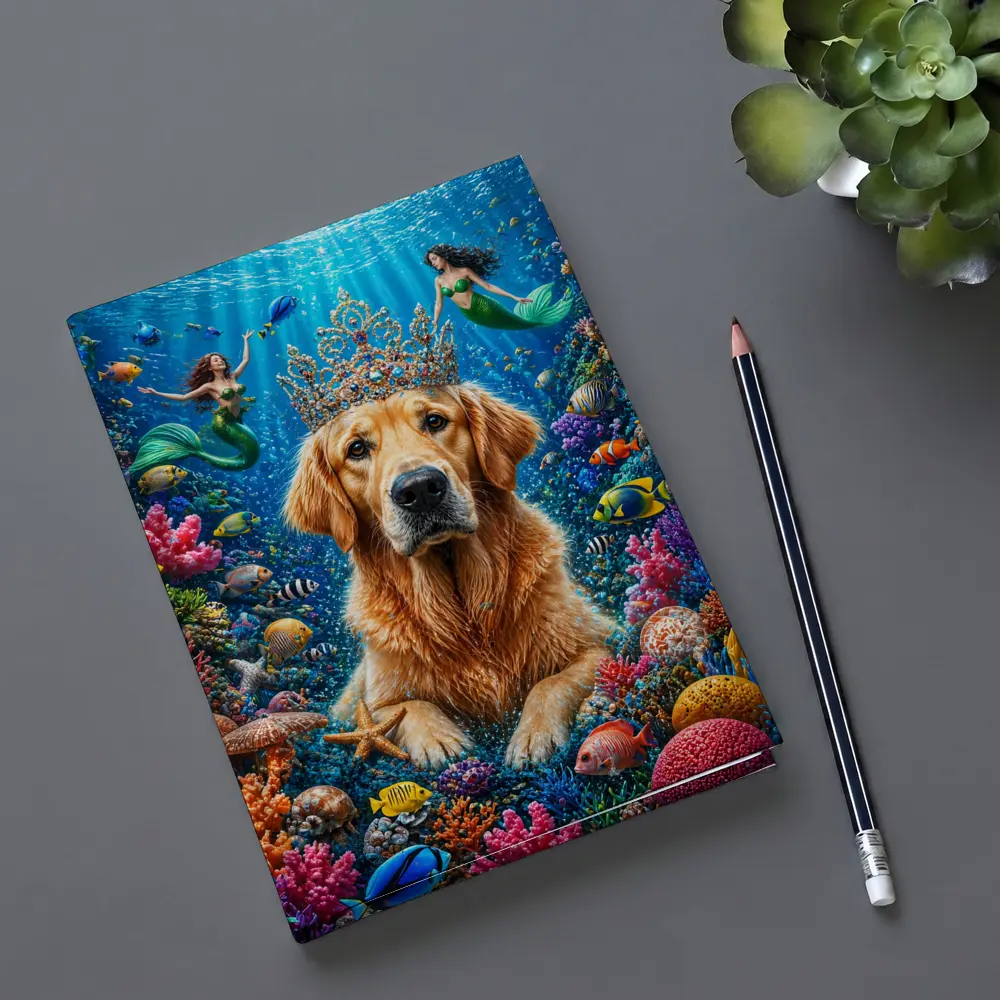 Golden Retriever King Underwater Mermaids Coral Reef – Notebooks