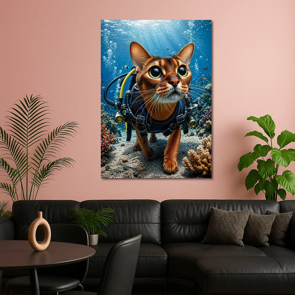 Abyssinian Cat Scuba Diving Coral Reef Underwater – Wall Art