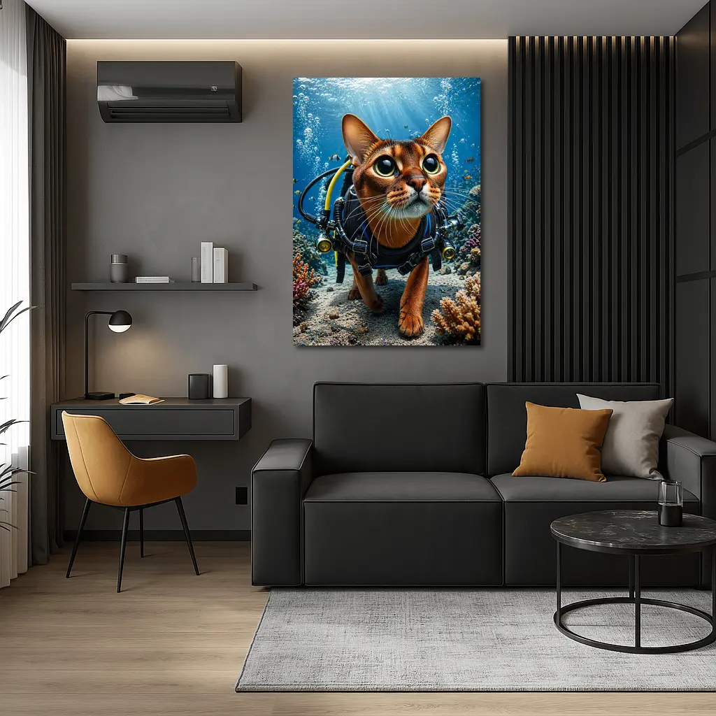 Abyssinian Cat Scuba Diving Coral Reef Underwater – Wall Art