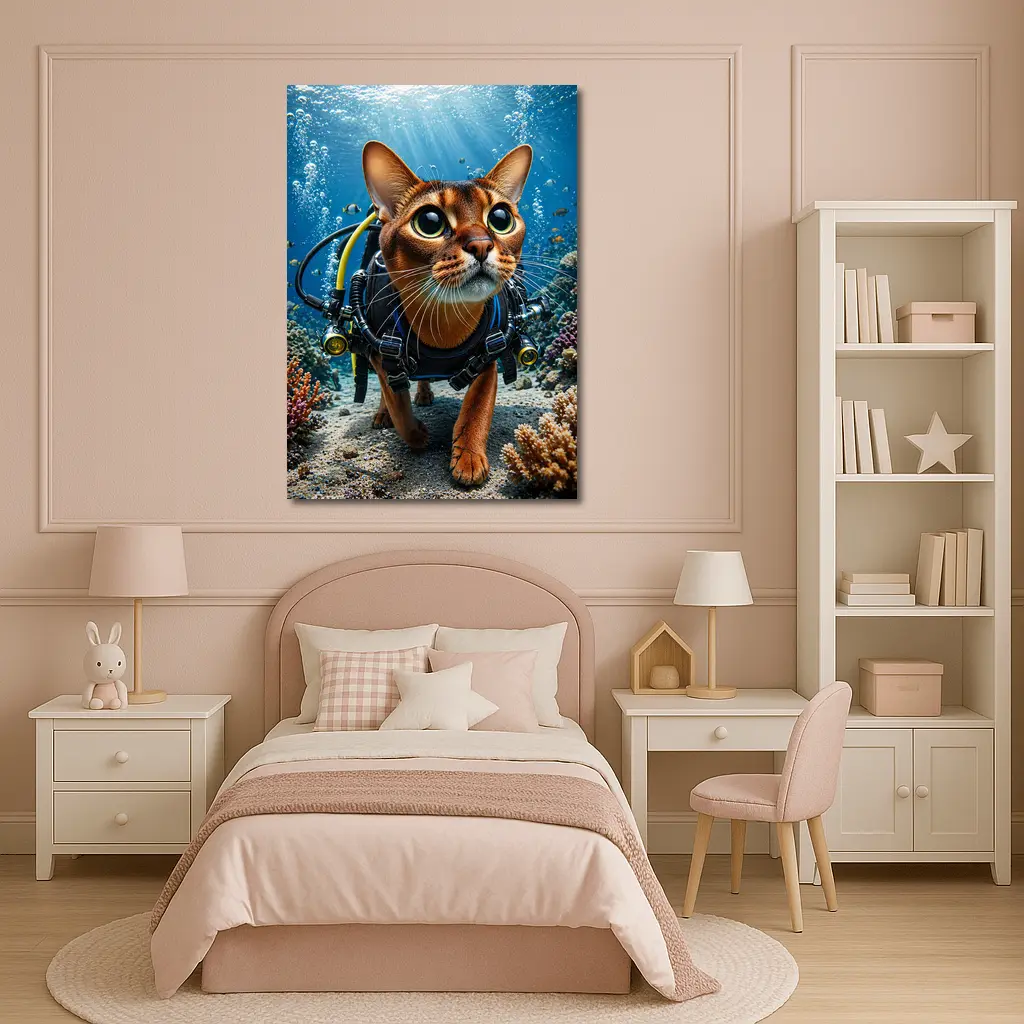 Abyssinian Cat Scuba Diving Coral Reef Underwater – Wall Art