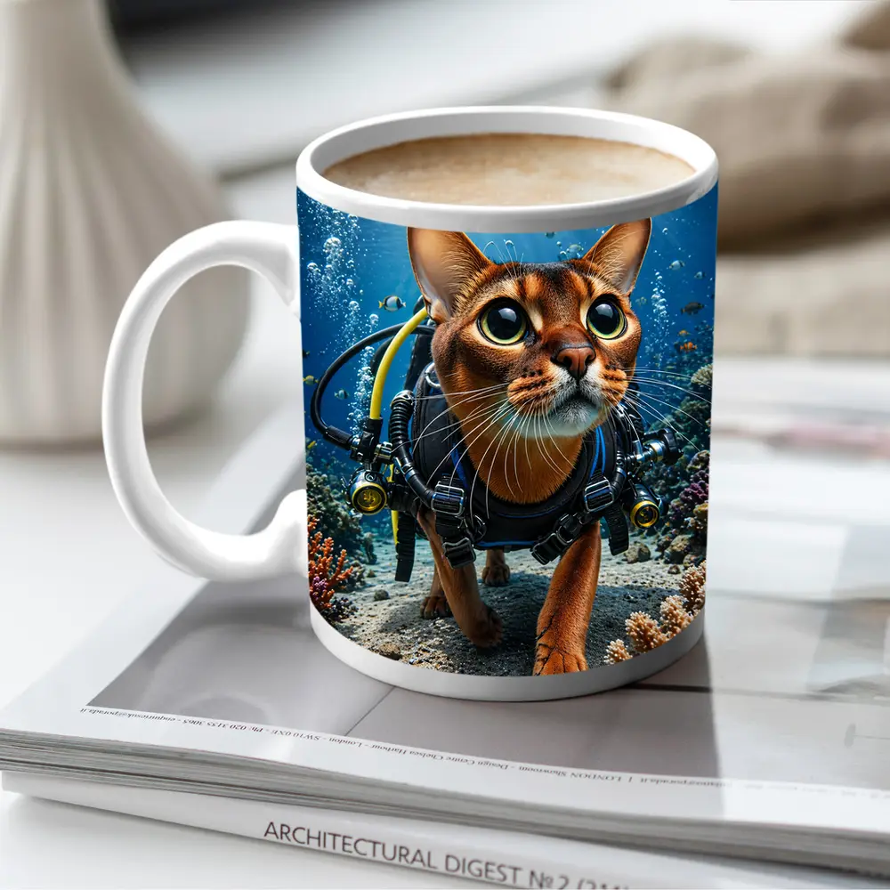 Abyssinian Cat Scuba Diving Coral Reef Underwater – Mugs