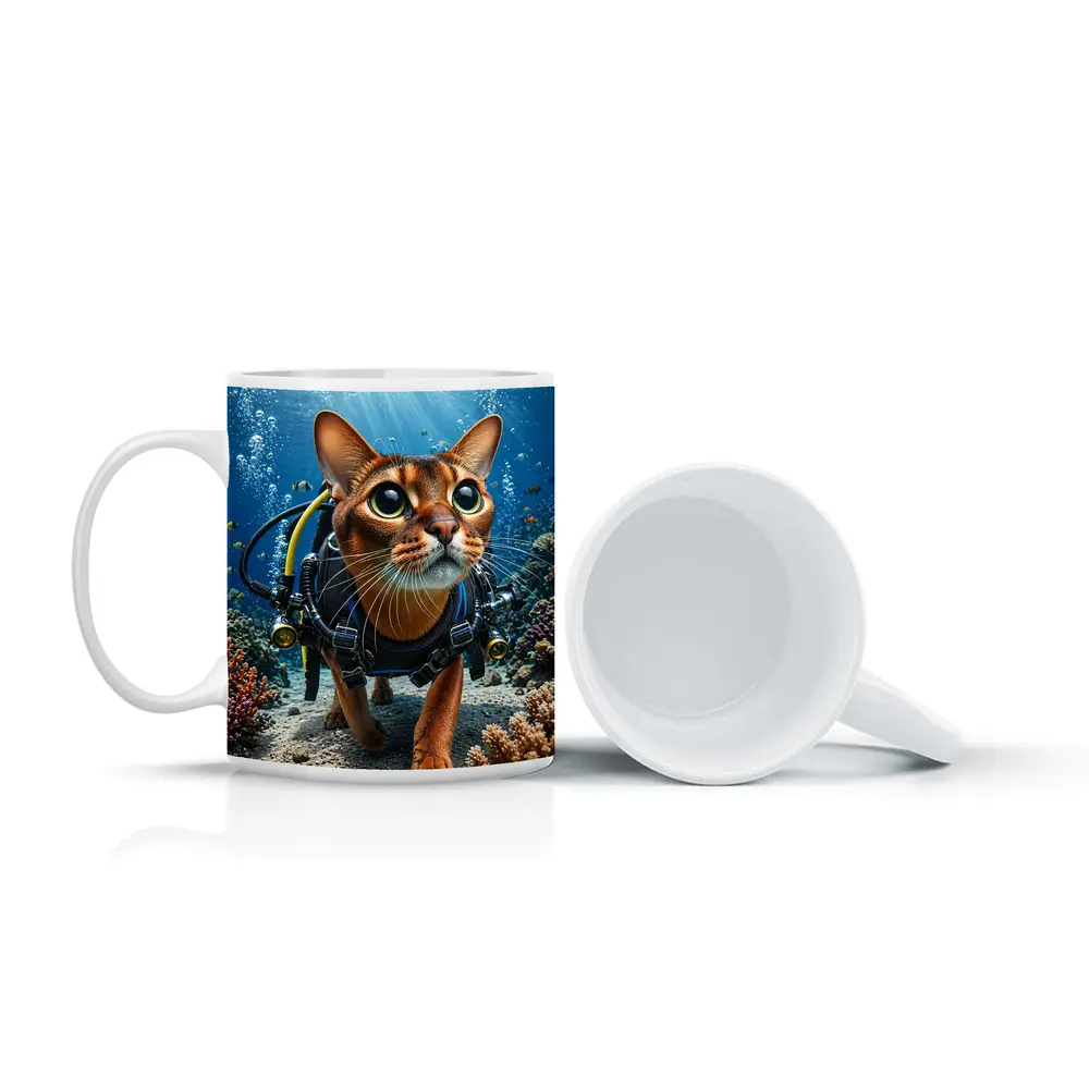 Abyssinian Cat Scuba Diving Coral Reef Underwater – Mugs