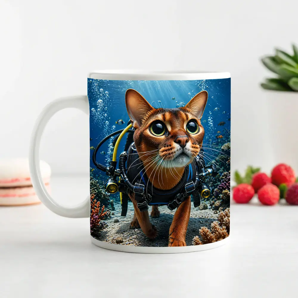 Abyssinian Cat Scuba Diving Coral Reef Underwater – Mugs