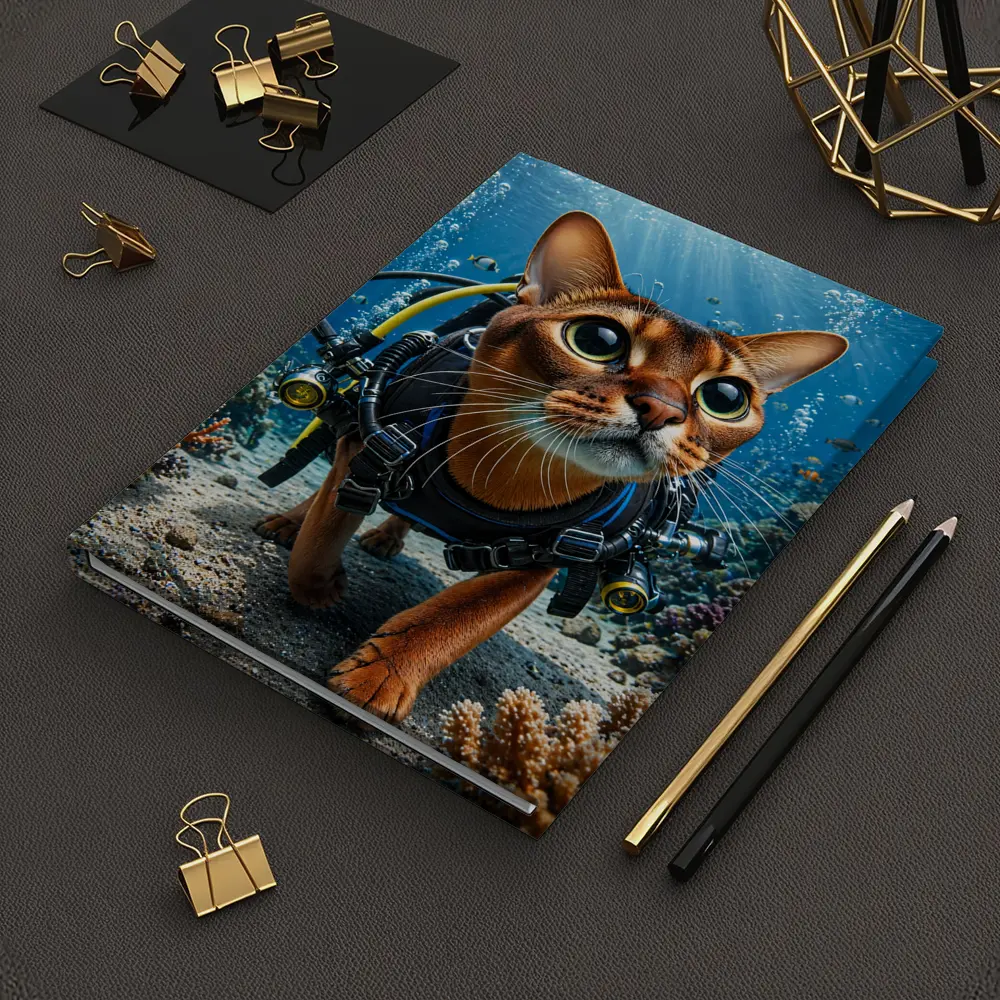 Abyssinian Cat Scuba Diving Coral Reef Underwater – Notebooks