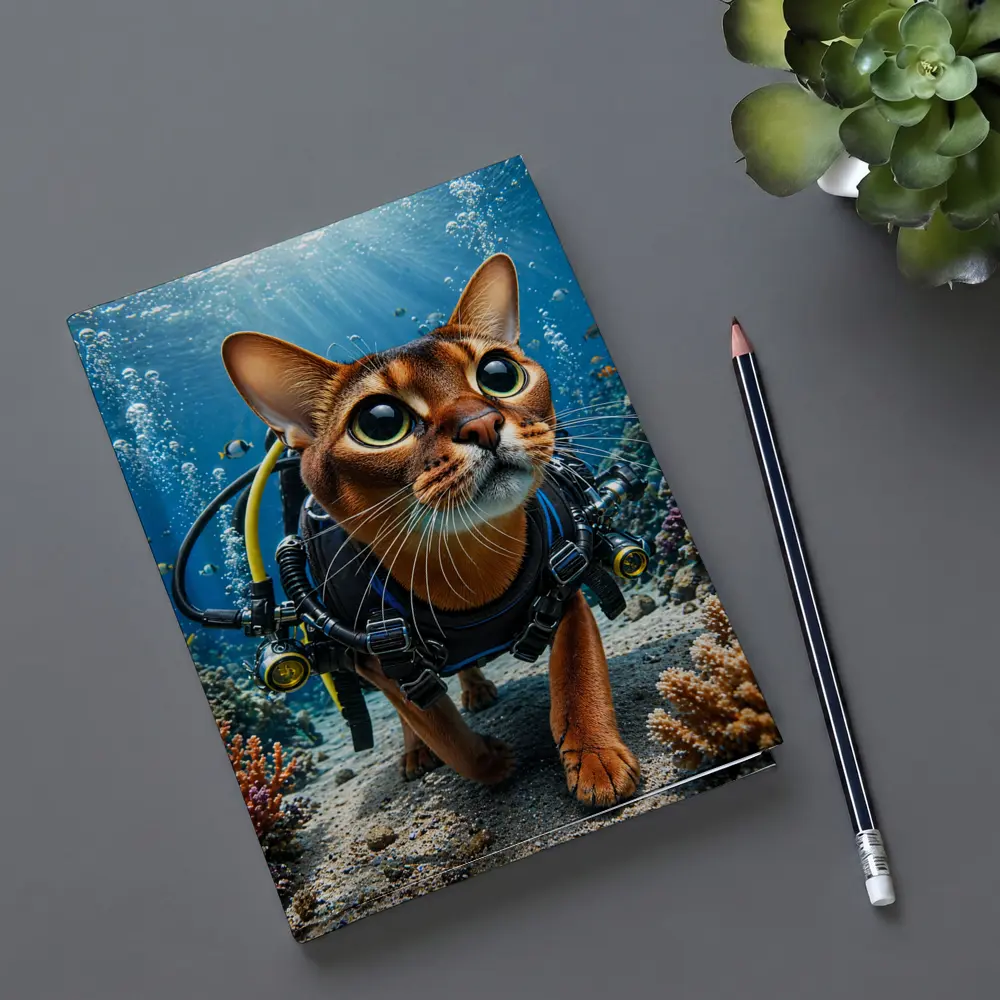 Abyssinian Cat Scuba Diving Coral Reef Underwater – Notebooks