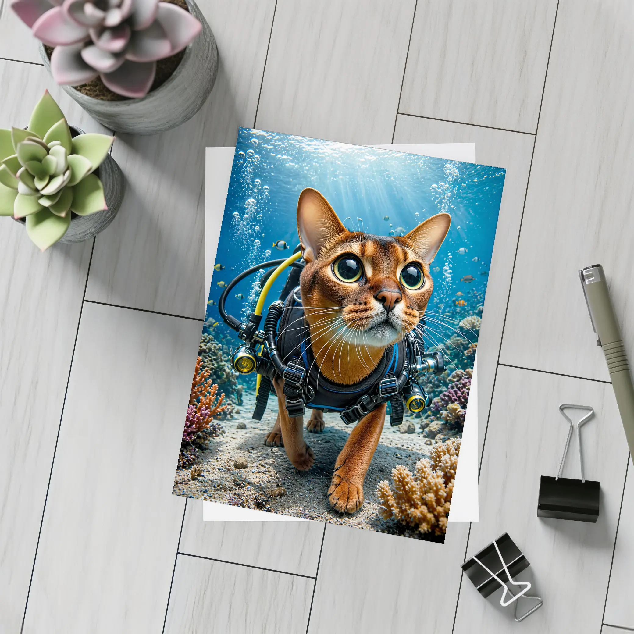 Abyssinian Cat Scuba Diving Coral Reef Underwater – Postcards