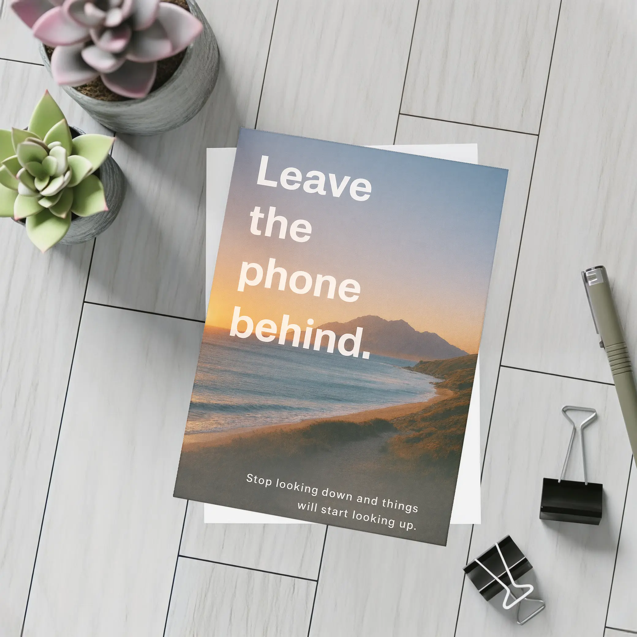 Leave The Phone Behind Beach Sunset Quote – Postcards
