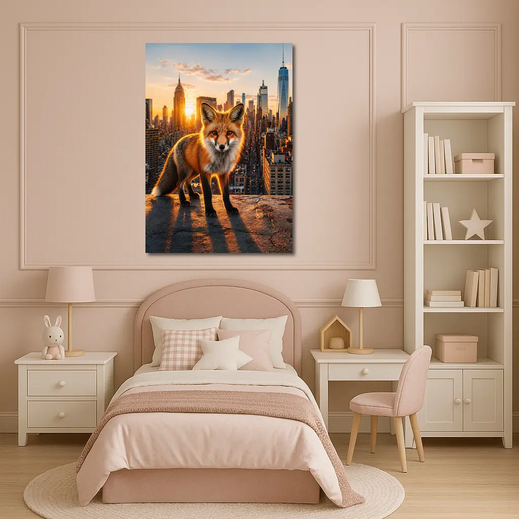 Red Fox Standing Over New York City Skyline – Wall Art