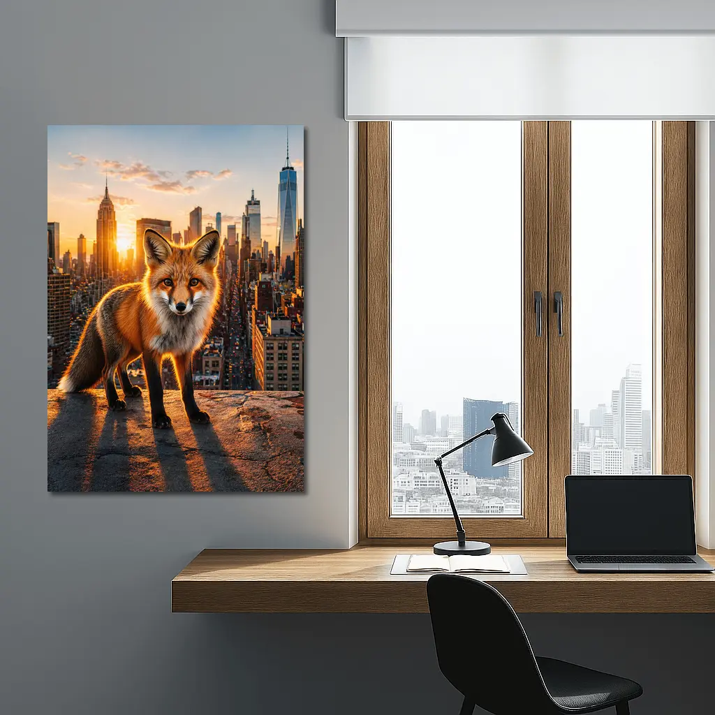 Red Fox Standing Over New York City Skyline – Wall Art