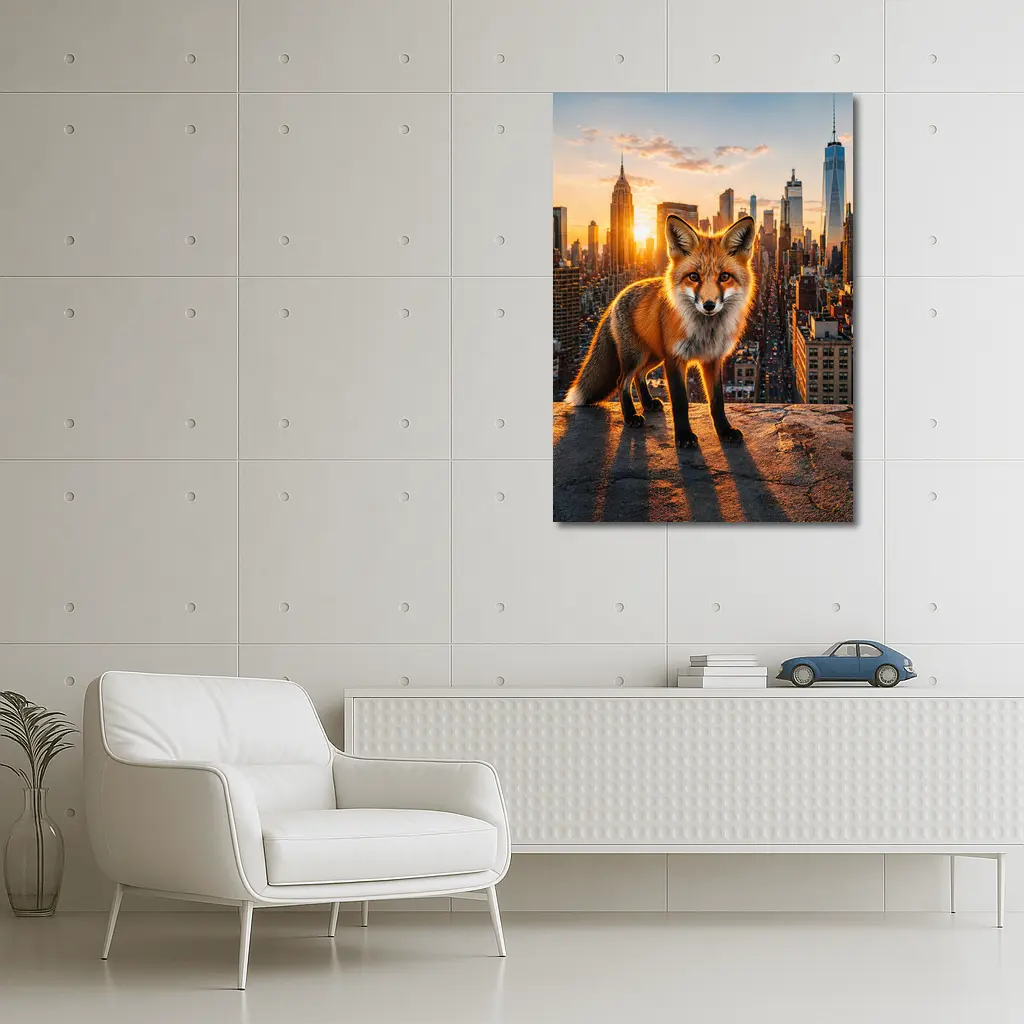 Red Fox Standing Over New York City Skyline – Wall Art