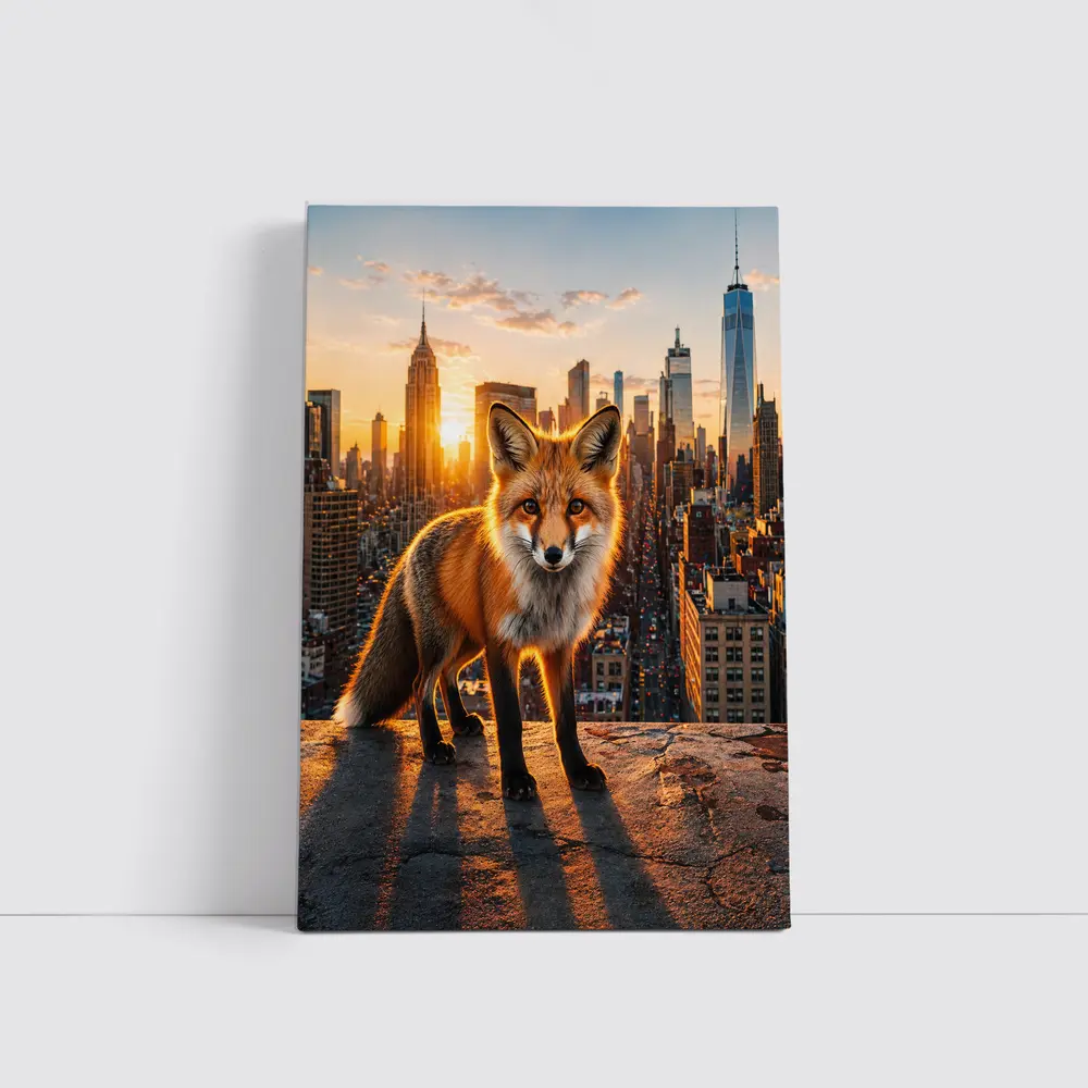 Red Fox Standing Over New York City Skyline – Wall Art