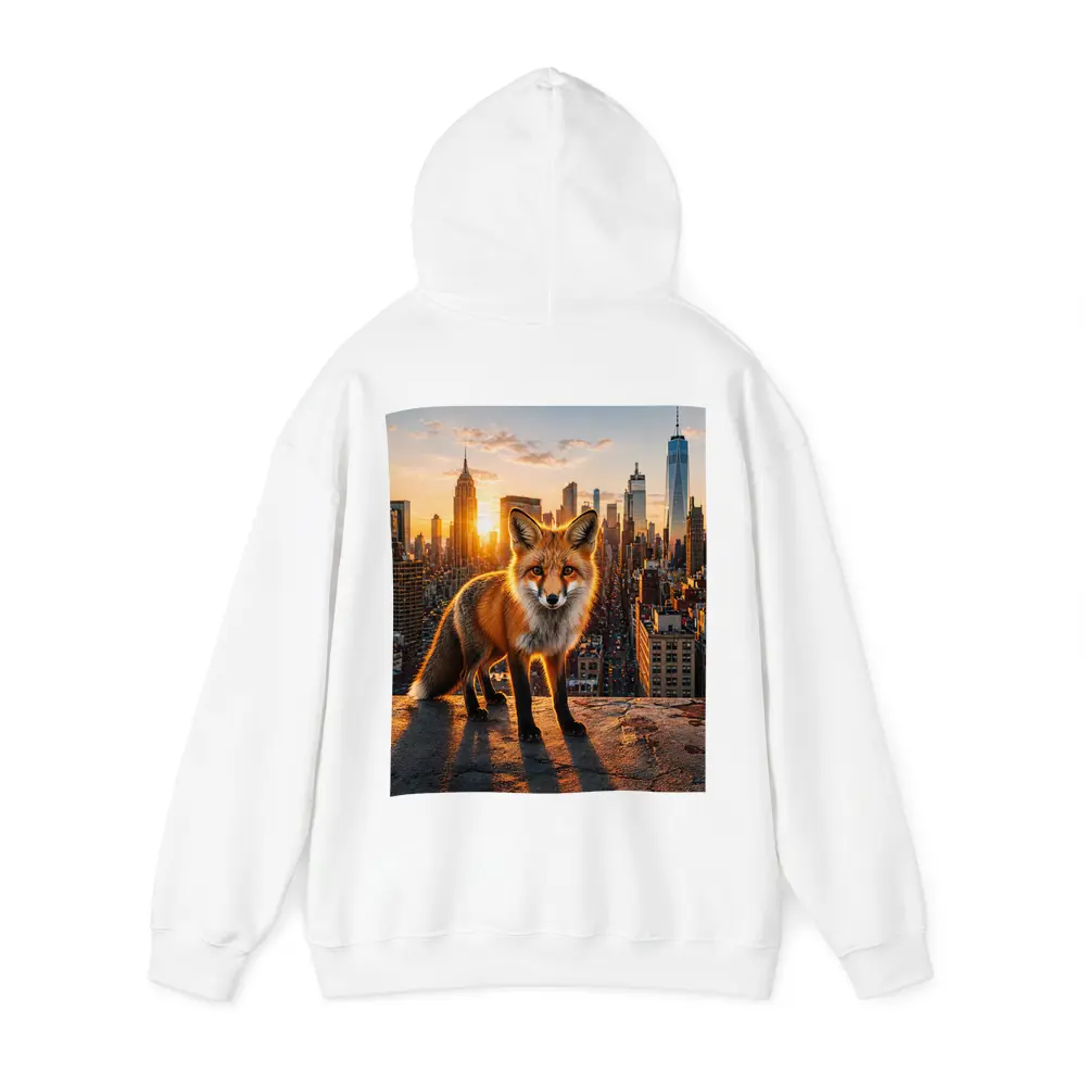 Red Fox Standing Over New York City Skyline – Hoodies