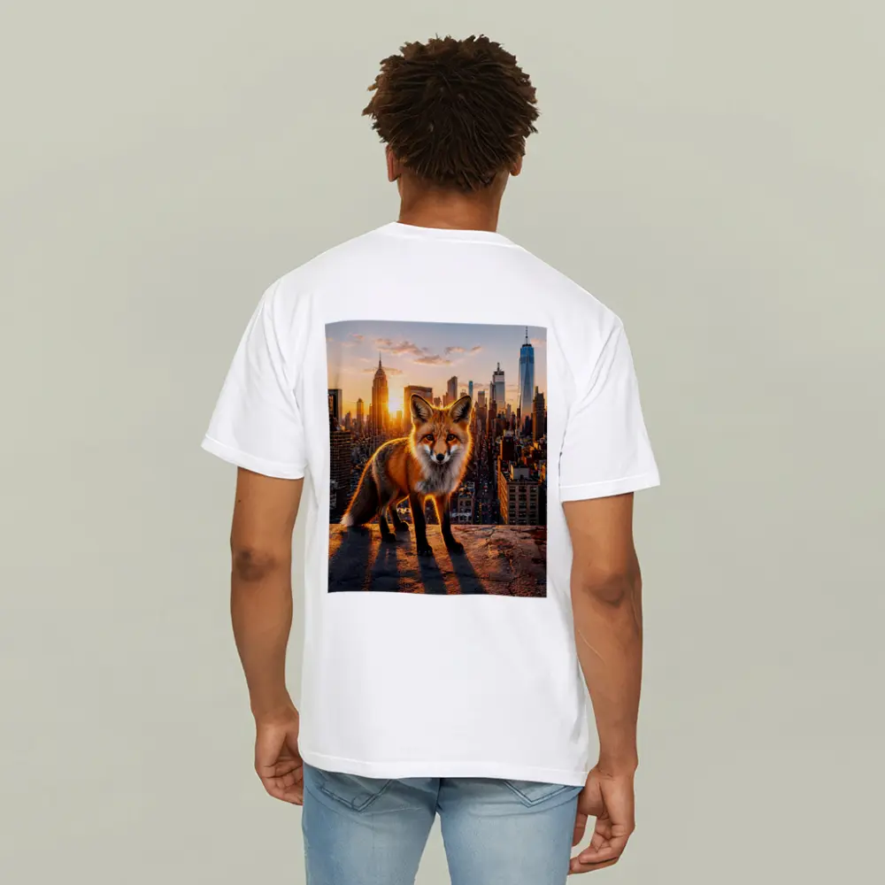 Red Fox Standing Over New York City Skyline – T-Shirts