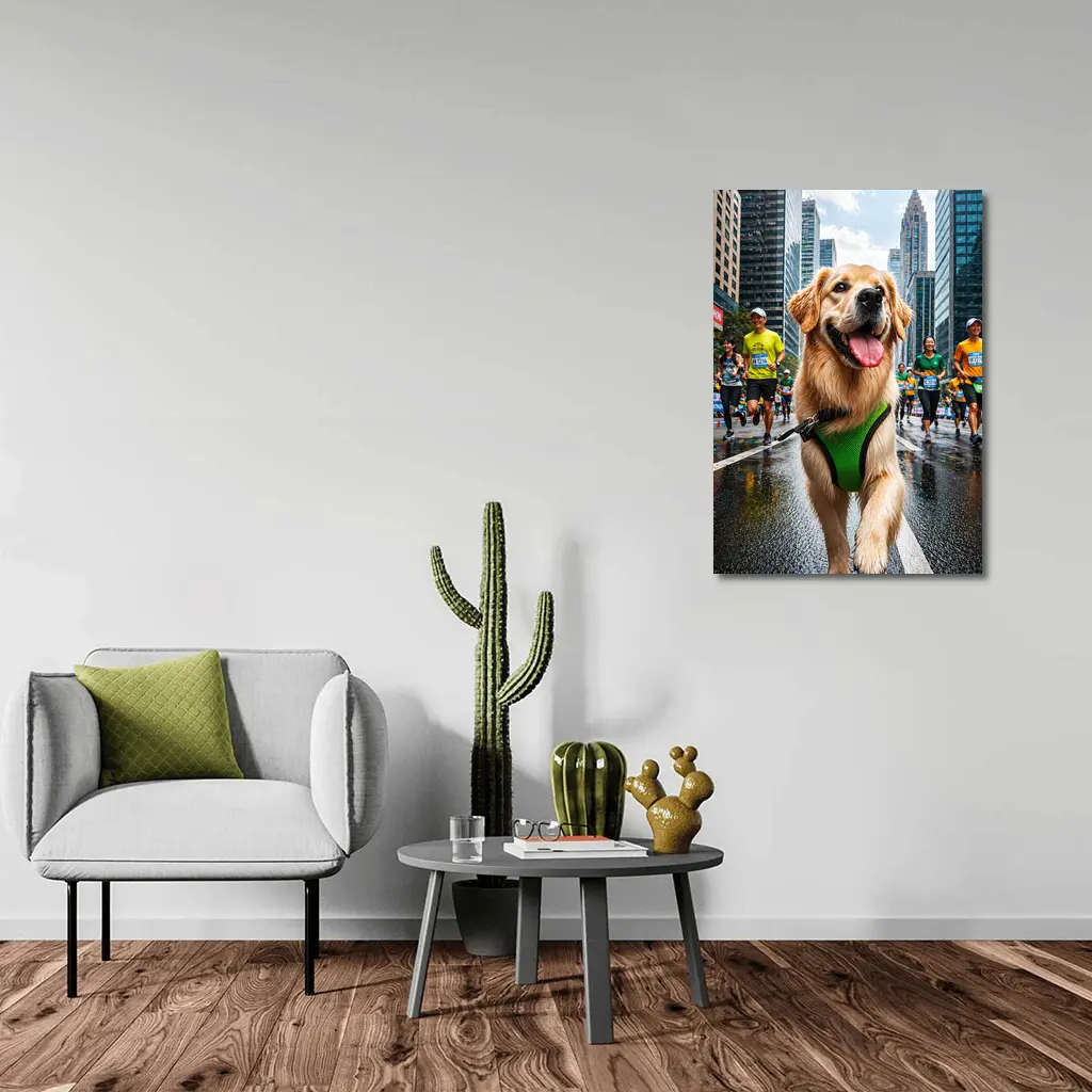 Golden Retriever Running City Marathon Race – Wall Art