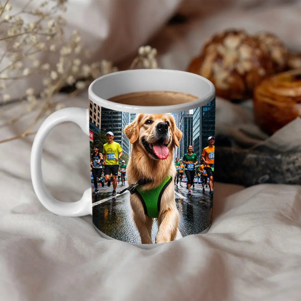 Golden Retriever Running City Marathon Race – Mugs