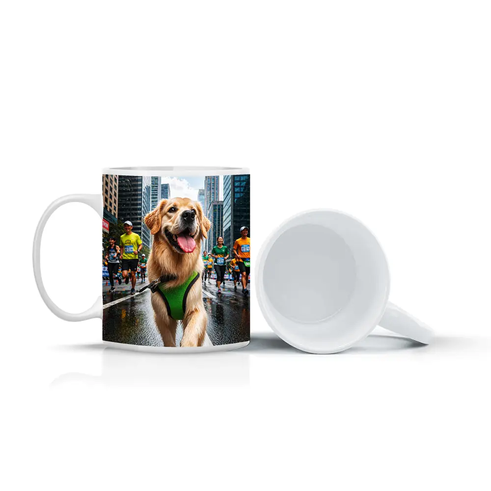 Golden Retriever Running City Marathon Race – Mugs
