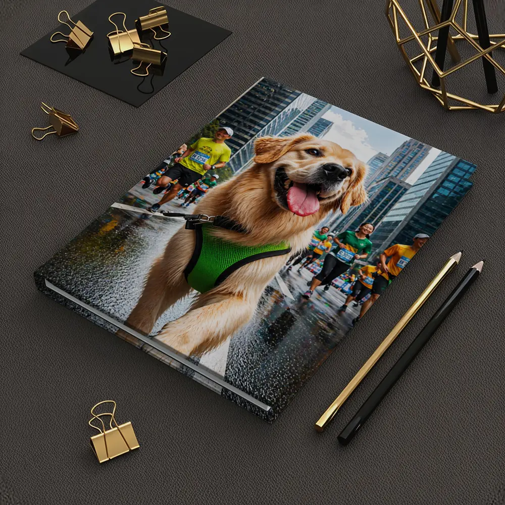 Golden Retriever Running City Marathon Race – Notebooks