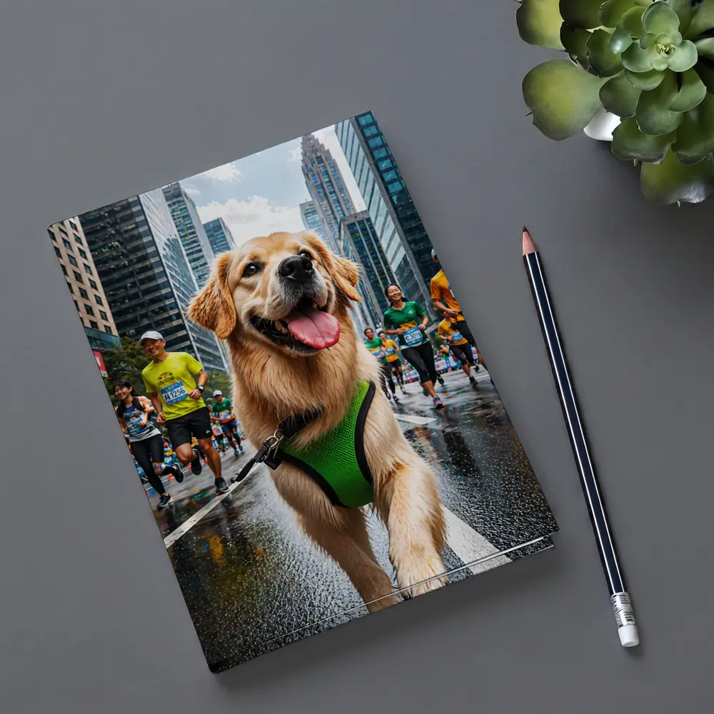 Golden Retriever Running City Marathon Race – Notebooks
