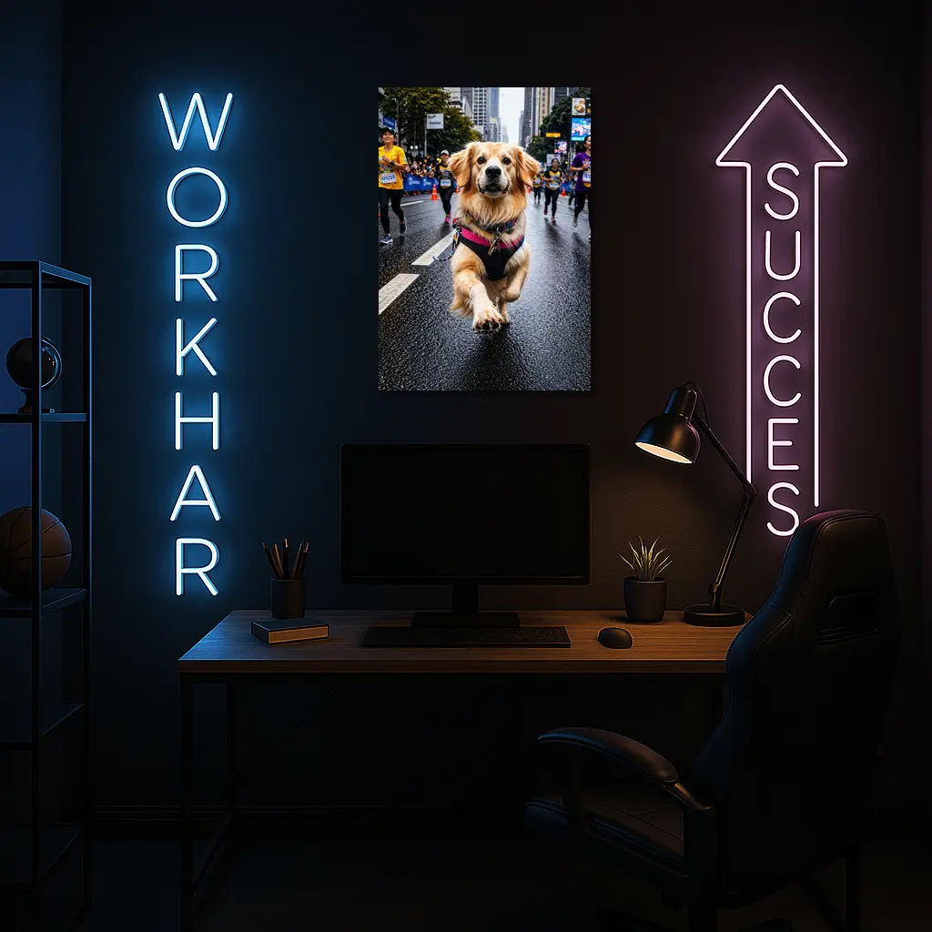 Golden Retriever Running City Marathon Street – Wall Art